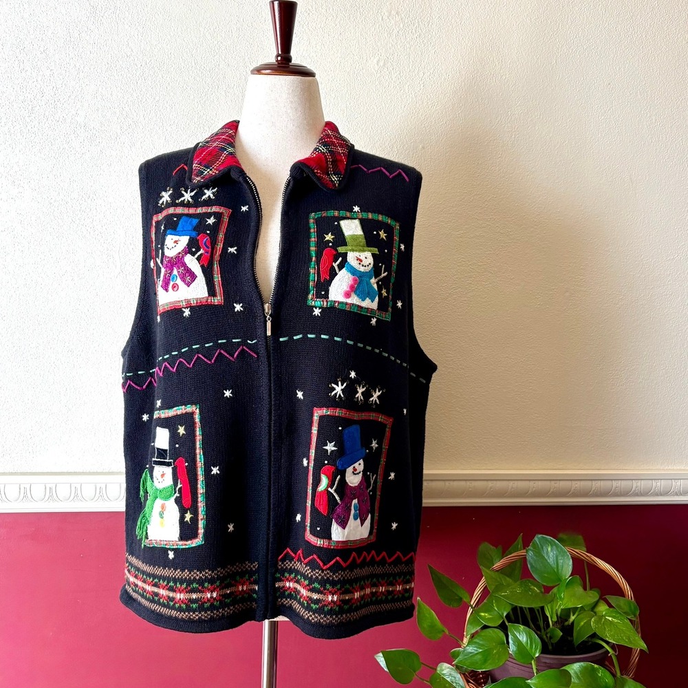 Vintage Designers Originals Studio JOY Knit Sweater Vest Black 2X Ramie Cotton